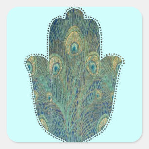 Adesivo Quadrado Pena de Pavão Hamsa Judaica Boho