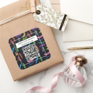 Adesivo Quadrado Penas coloridas elegantes Seu slogan de logotipo