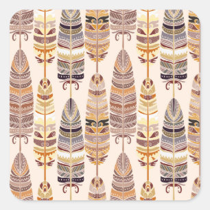 Adesivo Quadrado Penas de Boho: Padrão Tribal Sem Costura