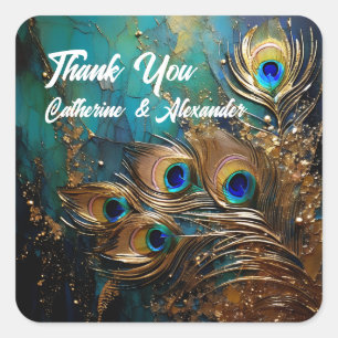 Adesivo Quadrado Penas de pavão elegante