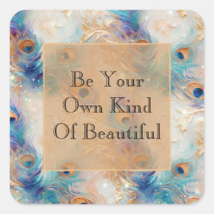 Adesivo Quadrado Penas Douradas de Peacock Branco Aqua