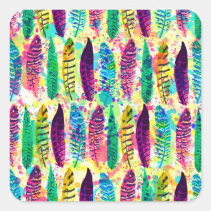 Adesivo Quadrado Penas tribais de neon de cor aquosa legal