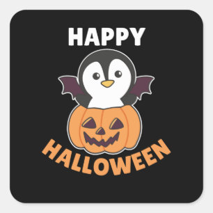 Adesivo Quadrado Penguin Happy Halloween Pumpkin Bat Costume