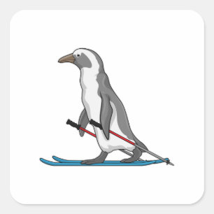 Adesivo Quadrado Penguin Skier Ski
