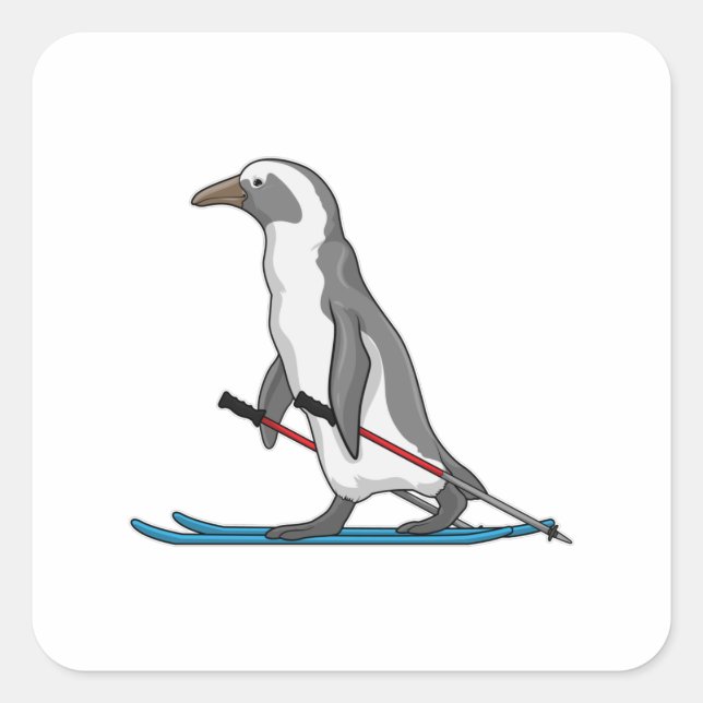 Adesivo Quadrado Penguin Skier Ski (Frente)