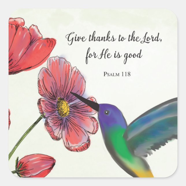 Adesivo Quadrado Pensando Religiosamente em Você Flores com Humming (Frente)