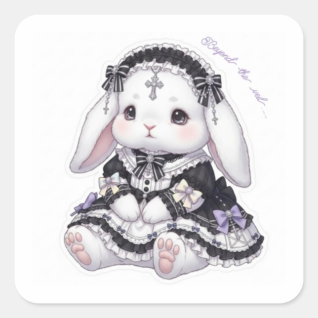 Adesivo Quadrado Pensive Gothic Lolita Bunny - Black & Purple Cross (Frente)