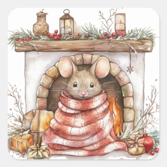 Adesivo Quadrado Pentes de rato de Natal bonitos (Frente)