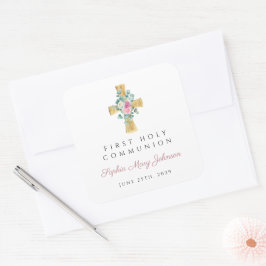 Adesivo Quadrado Peões Florais Rosa Elegantes Cruzam Primeira Comun