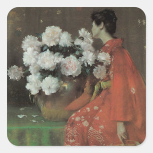 Adesivo Quadrado Peônias de William Merritt Chase, Vintage Fine Art