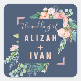 Adesivo Quadrado Peônias românticas | Selagens de envelopes azuis