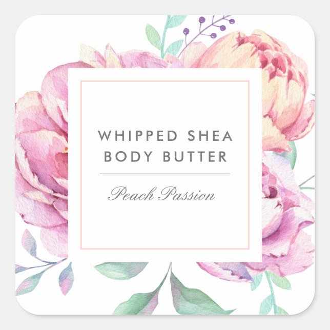 Adesivo Quadrado Peonies Aquarela Produto Comercial Floral (Frente)