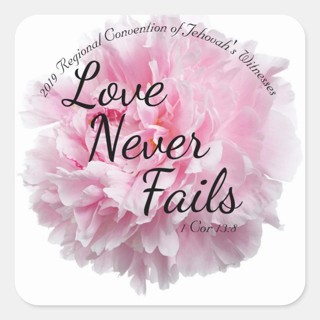 Adesivo Quadrado Peony Floral 2019 CONVENÇÃO JW "Love Nunca Fails" (Frente)