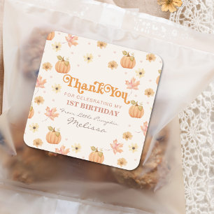 Adesivo Quadrado Pequena Abóbora Floral Obrigado Aniversário