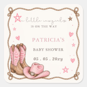 Adesivo Quadrado Pequena Cowgirl Está a Caminho Menina Chá de Bebê