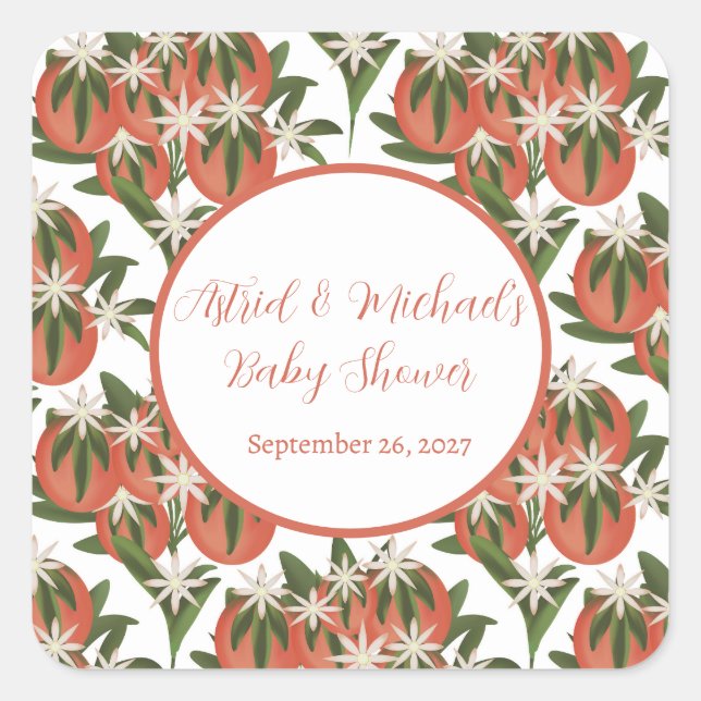 Adesivo Quadrado Pequena Cutie Clementine | Chá de fraldas de Tema  (Frente)