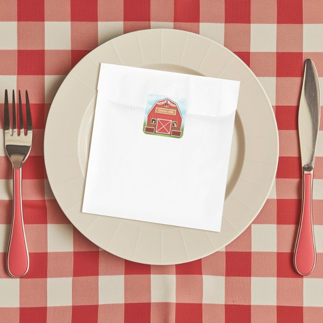 Adesivo Quadrado Pequena Festa de aniversário de Fazenda Red Barn (Criador carregado)