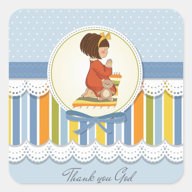 Adesivo Quadrado Pequena Garota Rezando Vinhetas (Frente)