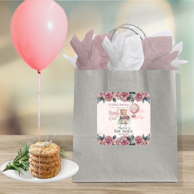 Adesivo Quadrado Pequena Princesa Ursinha Chá de fraldas de Espera (Criador carregado)