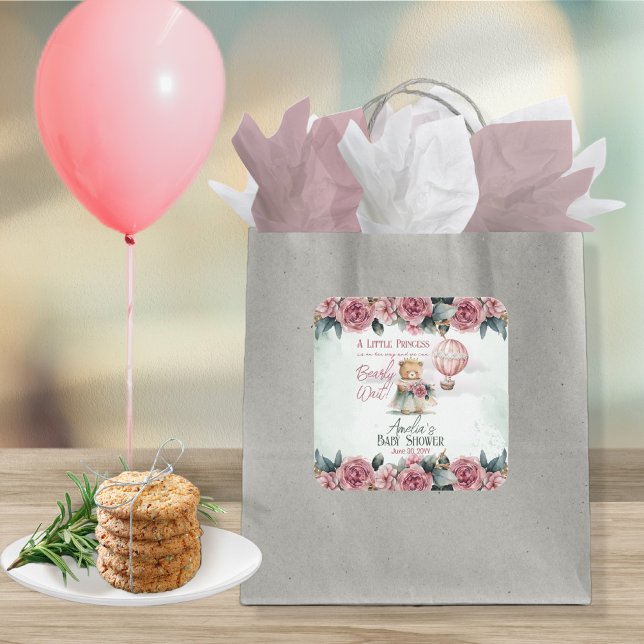 Adesivo Quadrado Pequena Princesa Ursinha Chá de fraldas de Espera (Criador carregado)