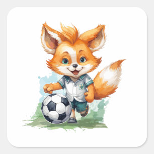 Adesivo Quadrado Pequena Raposa Gira Joga Futebol