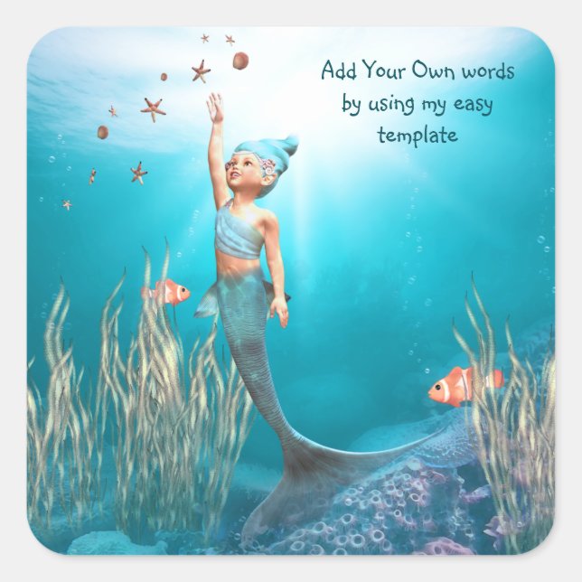 Adesivo Quadrado Pequena Sereia 1 Sticker (Frente)
