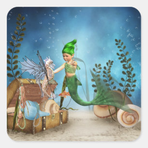 Adesivo Quadrado Pequena Sereia 4 Sticker