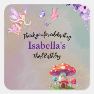 Adesivo Quadrado Pequenas Borboletas de Cogumelos Fadas A Qualquer