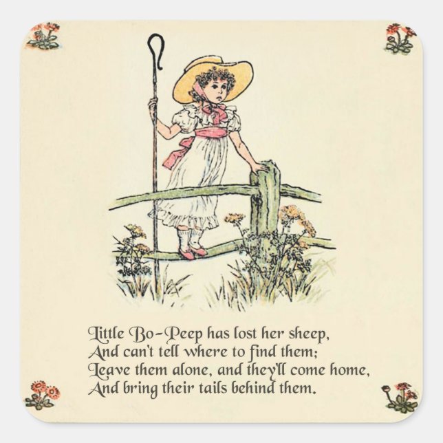 Adesivo Quadrado Pequeno Bo-Peep: Classic Kate Greenaway Nursery (Frente)