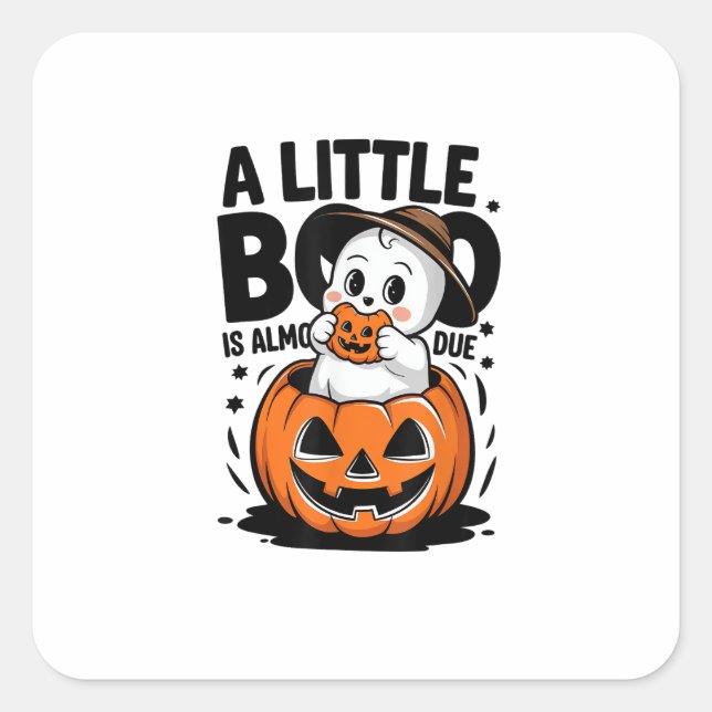 Adesivo Quadrado Pequeno Boo Está Quase Devido À Gravidez De Dia da (Frente)