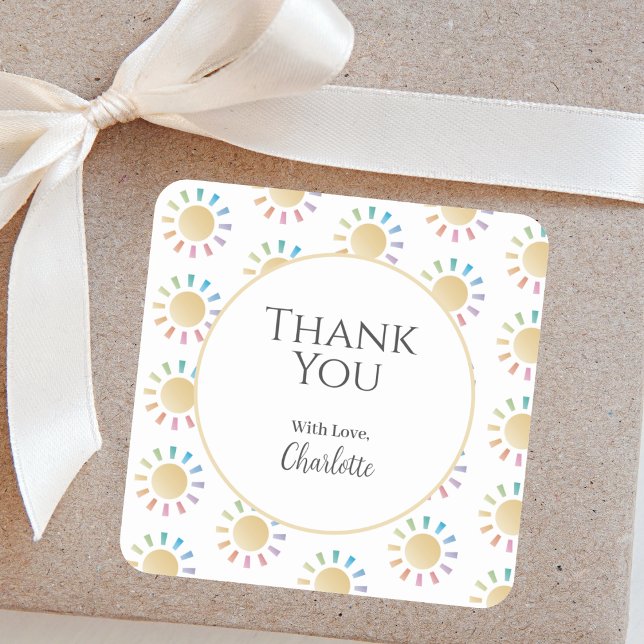 Adesivo Quadrado Pequeno Chá de fraldas Arco-Íris Sunshine Obrigado (Criador carregado)