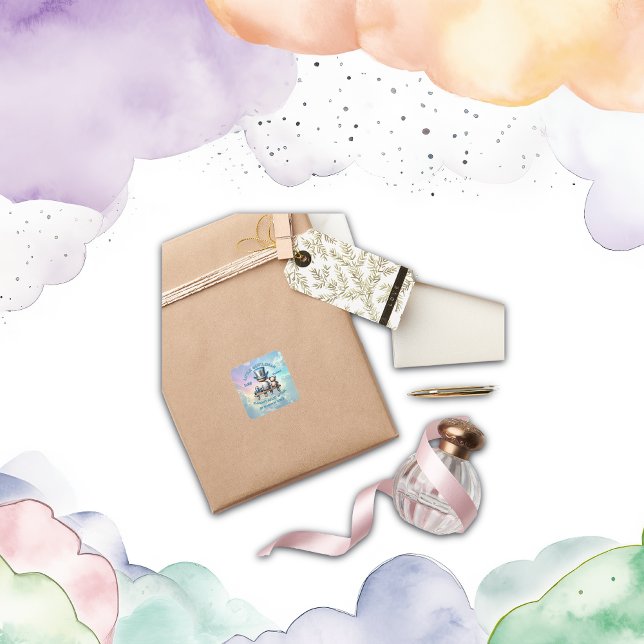 Adesivo Quadrado Pequeno Chá de fraldas Cavalheiro | (Criador carregado)