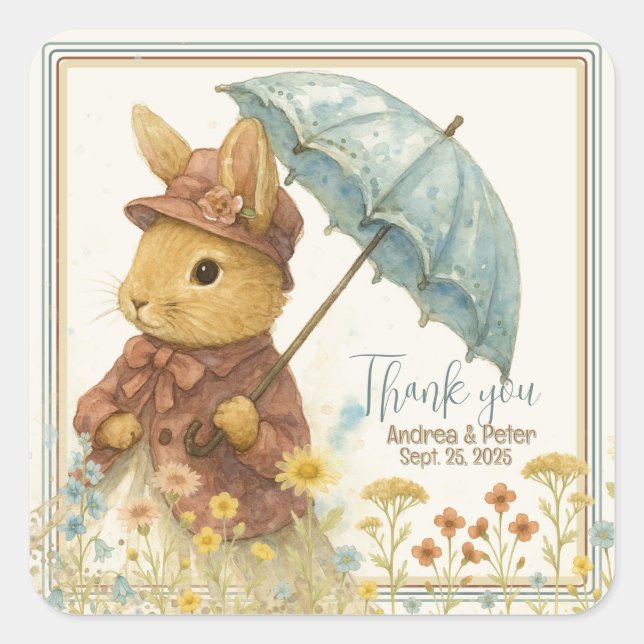 Adesivo Quadrado Pequeno Chá de fraldas de Coelho para Garota (Frente)