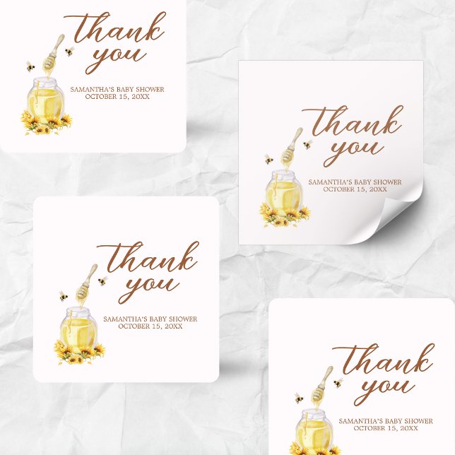 Adesivo Quadrado Pequeno Chá de fraldas de mel (A Little Honey is on the way Baby Shower Sticker
)