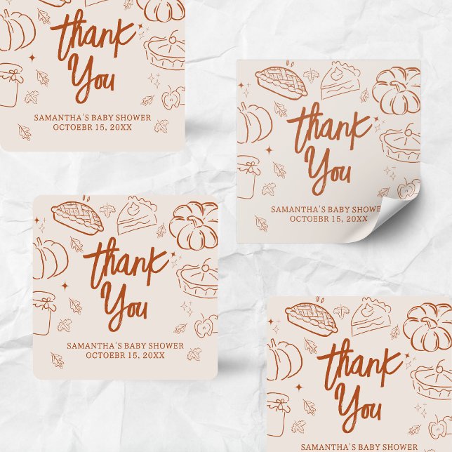 Adesivo Quadrado Pequeno Chá de fraldas de Pizza Fall (Hand Drawn Little Cutie Pie Baby Shower Sticker)