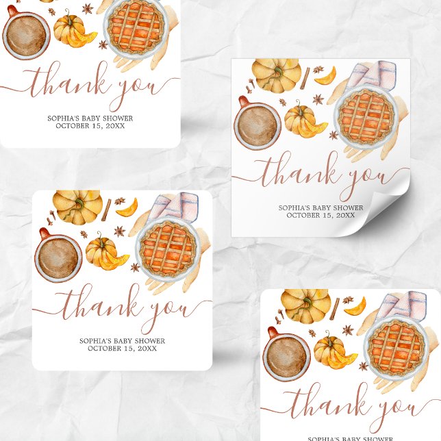 Adesivo Quadrado Pequeno Chá de fraldas de tarte (Pumpkin Cutie Pie Fall Baby Shower Sticker
)