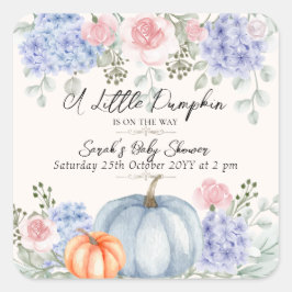 Adesivo Quadrado Pequeno Chá de fraldas Floral de Abóbora no Hallow