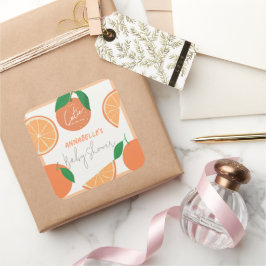 Adesivo Quadrado Pequeno Chá de fraldas Laranja Moderno Cutie