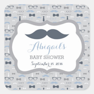 Adesivo Quadrado Pequeno Chá de fraldas, Marinho Azul, Cinza