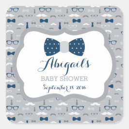 Adesivo Quadrado Pequeno Chá de fraldas, Marinho Azul, Cinza