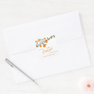 Adesivo Quadrado Pequeno Chá de fraldas Neutro de Gênero Laranja Ju