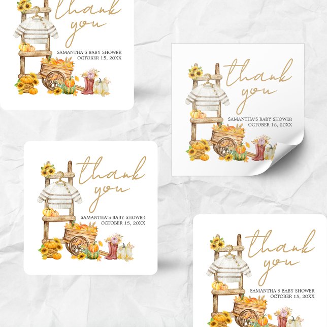 Adesivo Quadrado Pequeno Chá de fraldas Russo de Abóbora (A Little Pumpkin Baby Shower Sticker)