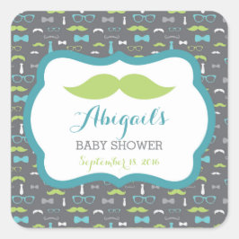 Adesivo Quadrado Pequeno Chá de fraldas, Teal, Verde, Cinza