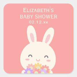 Adesivo Quadrado Pequeno Coelhinho e Flores, Chá Rosa