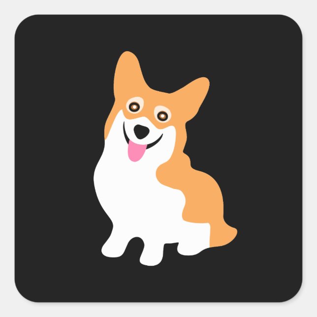 Adesivo Quadrado Pequeno Corgi Sorridente Bonito (Frente)
