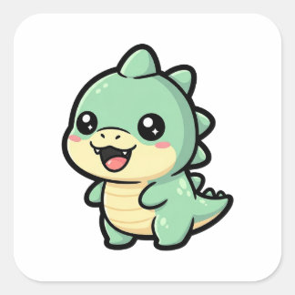 Adesivo Quadrado Pequeno Dinossauro – Ilustração Kawaii Fofa