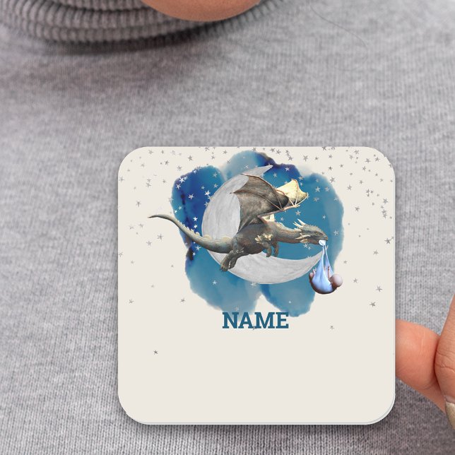 Adesivo Quadrado Pequeno Dragão Cavaleiro Estrelas Chá de fraldas N (Criador carregado)