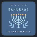 Adesivo Quadrado Pequeno e simples velas de menorah azul feliz Hanu<br><div class="desc">Se precisar de mais alguma personalização,  por favor,  sinta-se à vontade para me enviar uma mensagem em yellowfebstudio@gmail.com.</div>