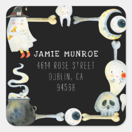 Adesivo Quadrado Pequeno Fantasma Halloween | Rótulo de Endereço de