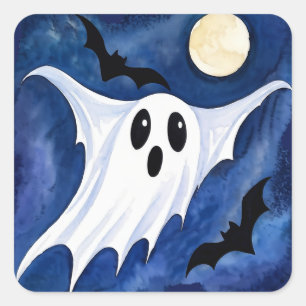 Adesivo Quadrado Pequeno Fantasma Spooky - Halloween 7 - Diversão d